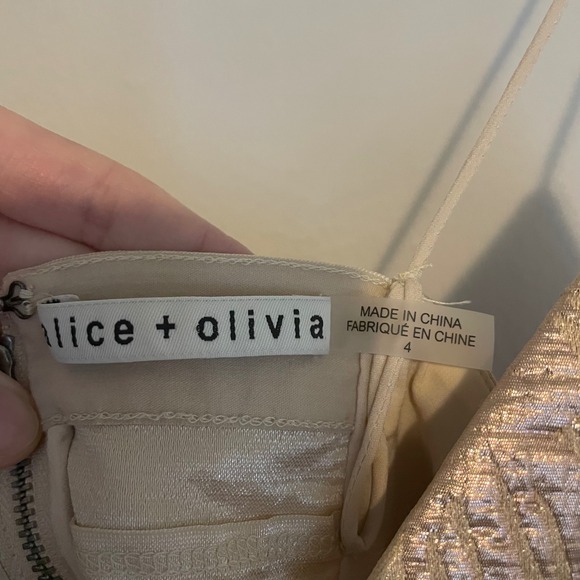 Alice + Olivia Foley Metallic Brocade mini dress 4 wedding cocktail party - Picture 7 of 8
